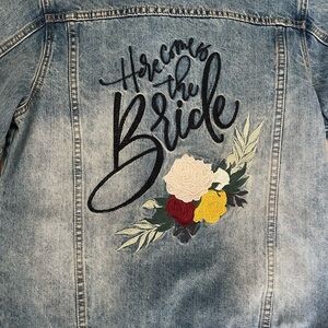 NWT Jean Jacket ‘Here Comes the Bride’ with Floral Embroidery Womens Small